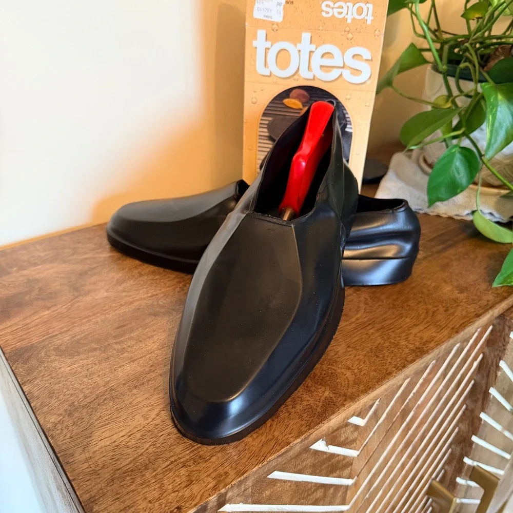 Totes Geometric Loafers Men Large Black Waterproof Rubber Overshoes Galoshes USA